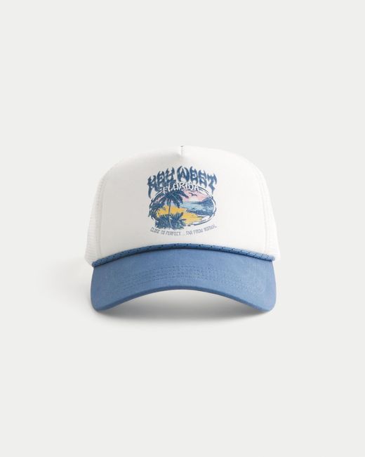 Hollister Blue Key West Florida Graphic Trucker Hat for men