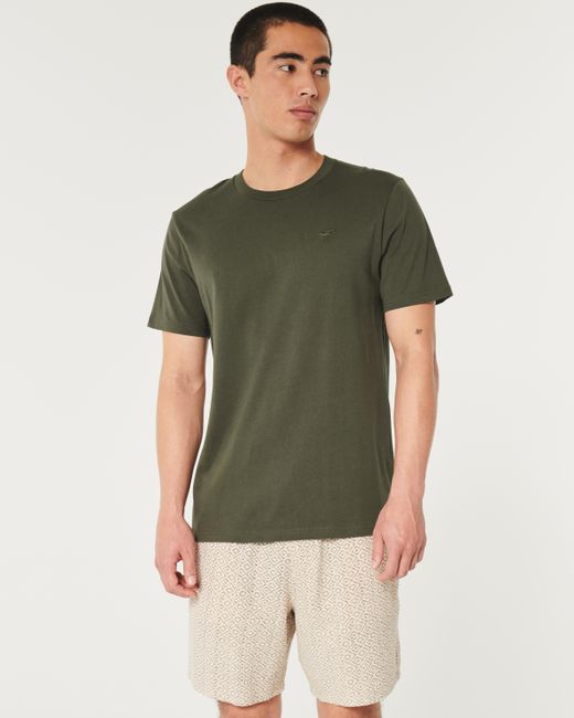 Hollister Green Cotton Icon Crew T-shirt for men