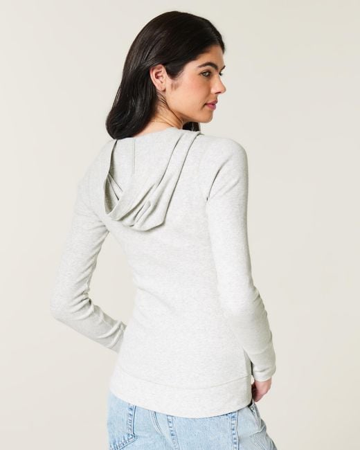 Hollister White Knit Icon Hoodie