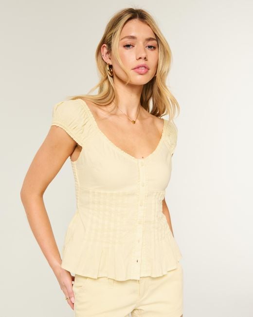 Hollister Natural V-neck Pintuck Top