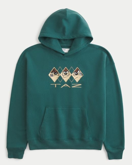 Hollister Green Boxy Taz Graphic Hoodie for men