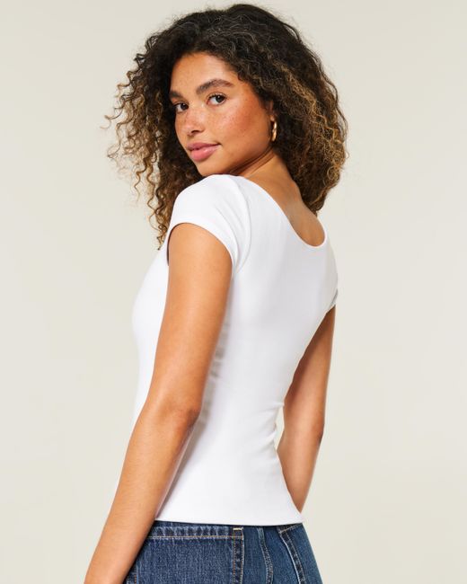 Hollister White Must-have Basics Scoop/crew T-shirt