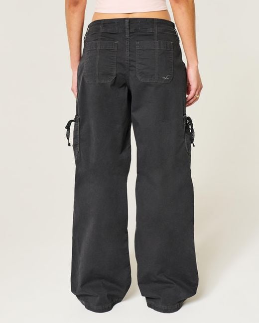 Hollister Black Low-rise Lace Trim Baggy Pants