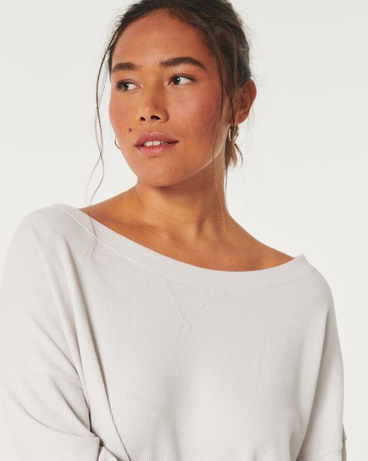 Hollister White Gilly Hicks Waffle Off-the-shoulder Top