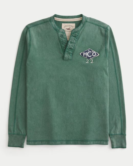 Hollister Green Holiday Vault Release Logo Graphic Henley for men