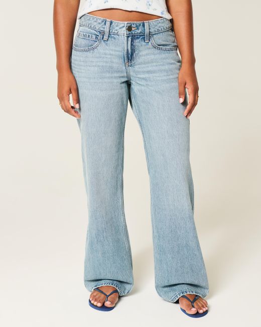 Hollister Blue Curvy Low Rise Baggy Jeans in mittlerer Waschung