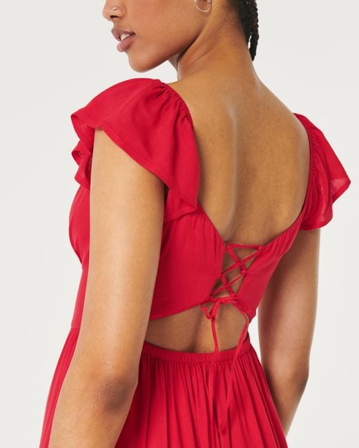 Hollister Red Lace-up Back Midi Dress