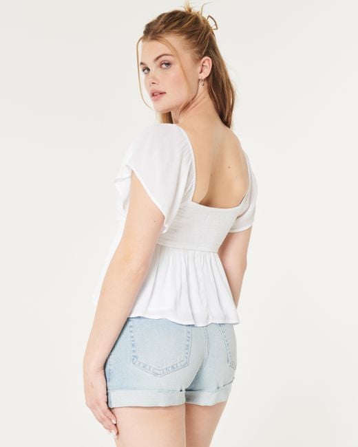 Hollister White Ruched Babydoll Top