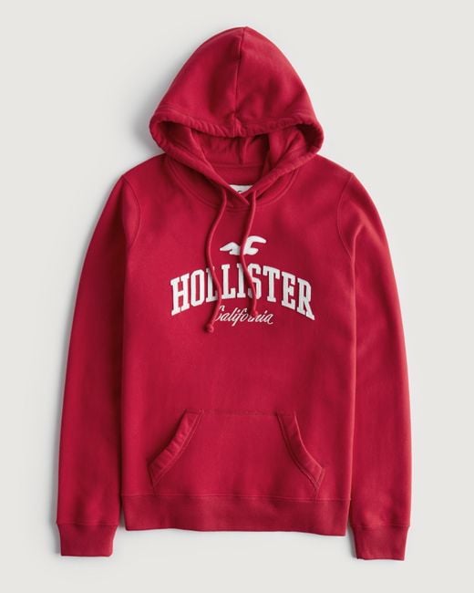 Hollister Easy Applique Logo Graphic Hoodie in Red | Lyst UK
