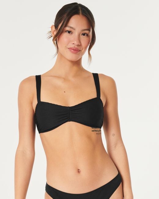 Hollister Black Ribbed Scoop Bikini Top