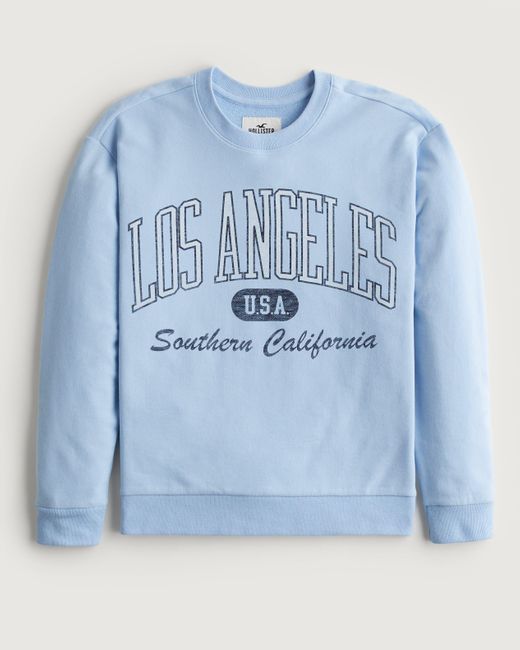 Hollister Blue Relaxed Los Angeles Graphic Crew Sweatshirt for men