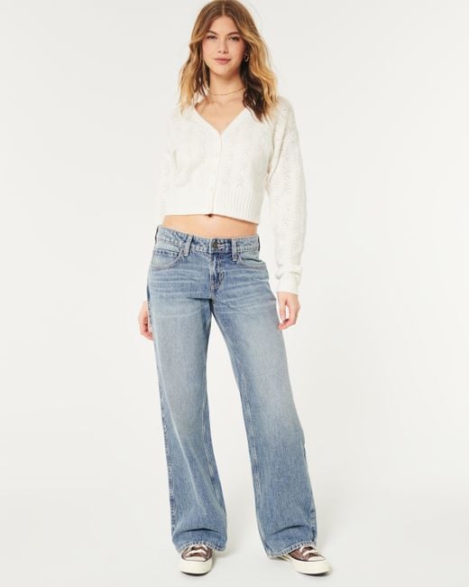 Hollister Blue Low Rise Baggy Jeans in mittlerer Waschung