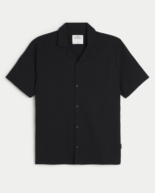 Hollister Black Short-sleeve Textured Cotton Shirt for men