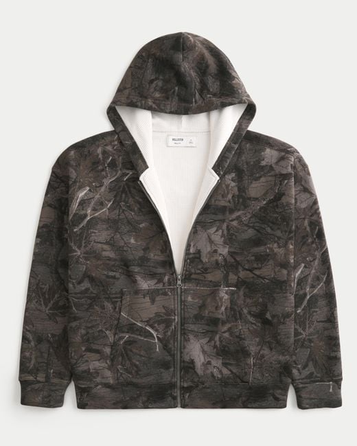 Hollister Kastiger Hoodie mit Reißverschluss, Thermo-Futter und Camo-Muster in Black für Herren