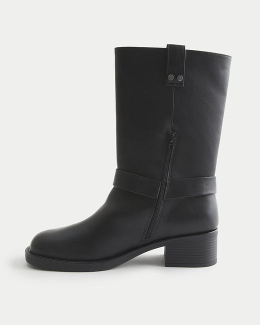 Hollister Black Faux Leather Moto Boots