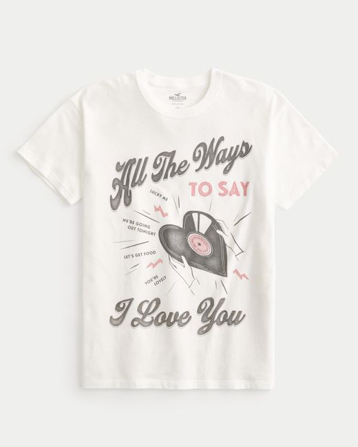 Hollister White Oversized I Love You Graphic Tee