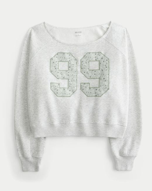 Hollister White Easy Off-the-shoulder Number Graphic Crew Sweatshirt