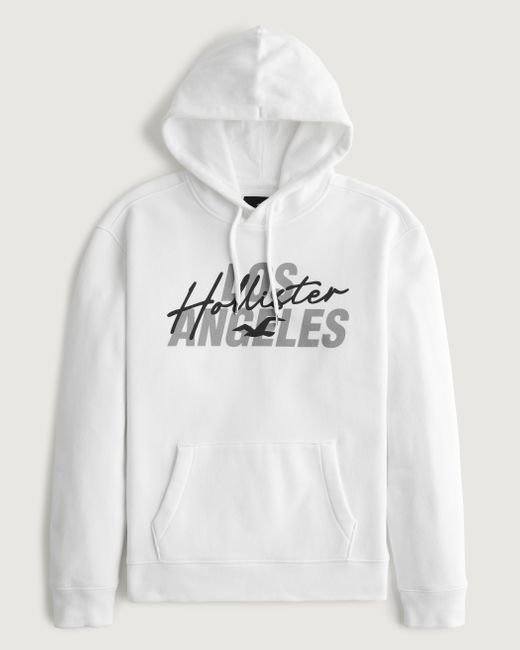Hollister Logo Graphic Hoodie in White for Men | Lyst UK