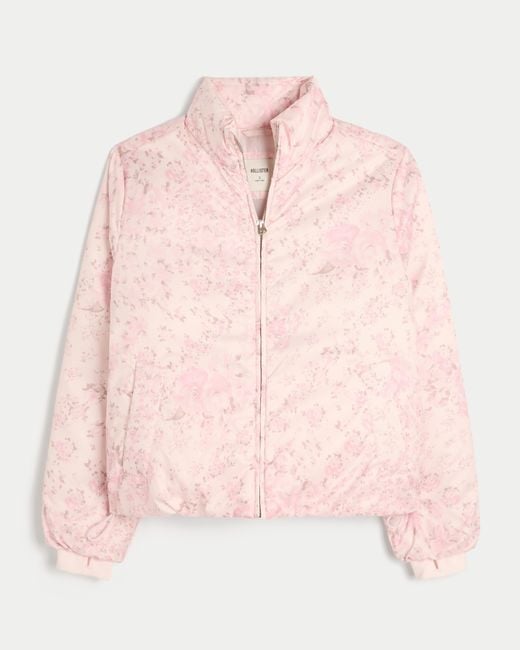 Hollister Pink Zip-up Pattern Puffer Jacket