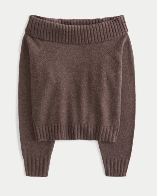 Hollister Brown Easy Foldover Off-the-shoulder Sweater