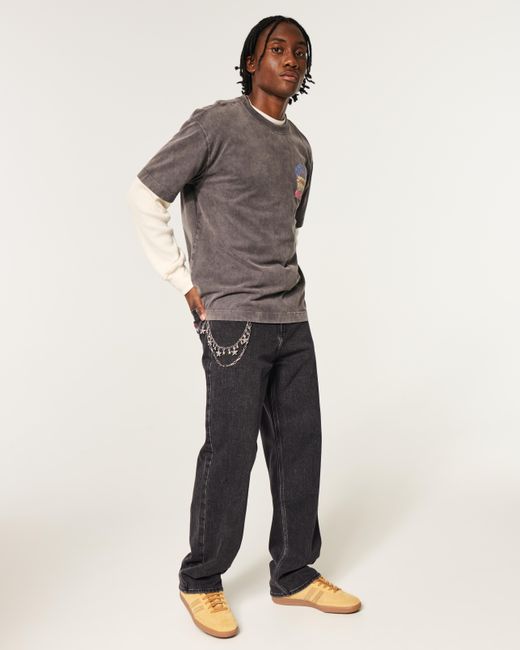 Hollister Blue Hollister X Taco Bell Washed Black Embroidered Graphic Baggy Jeans for men
