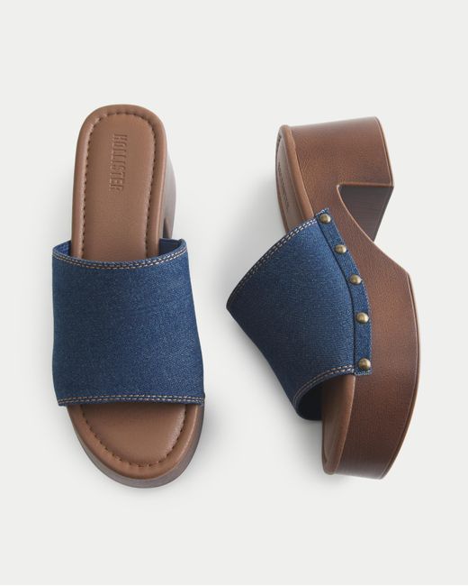Hollister Blue Denim Platform Clogs