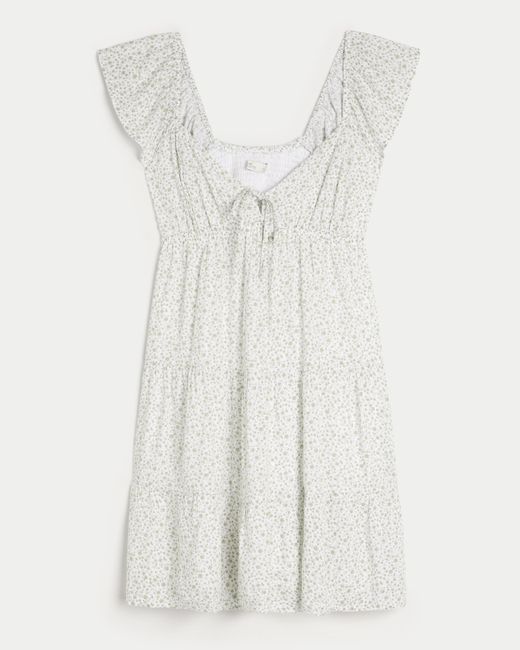 Hollister White Babydoll-Kleid mit Flatterärmeln