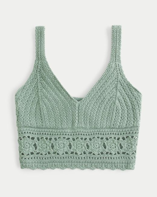 Hollister Green Crop Crochet-style Bralette