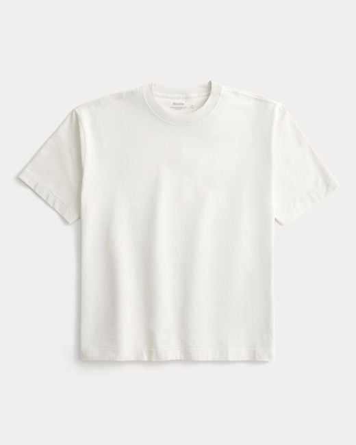 Hollister White Boxy Heavyweight Cotton Crew T-shirt for men