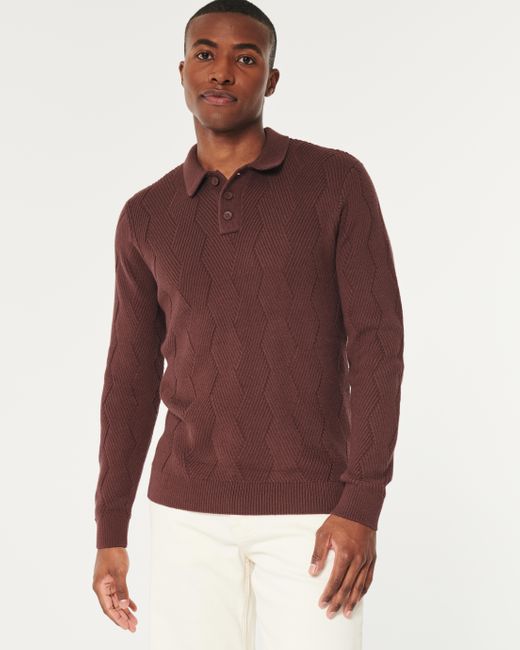 Hollister Brown Long-sleeve Sweater Polo for men