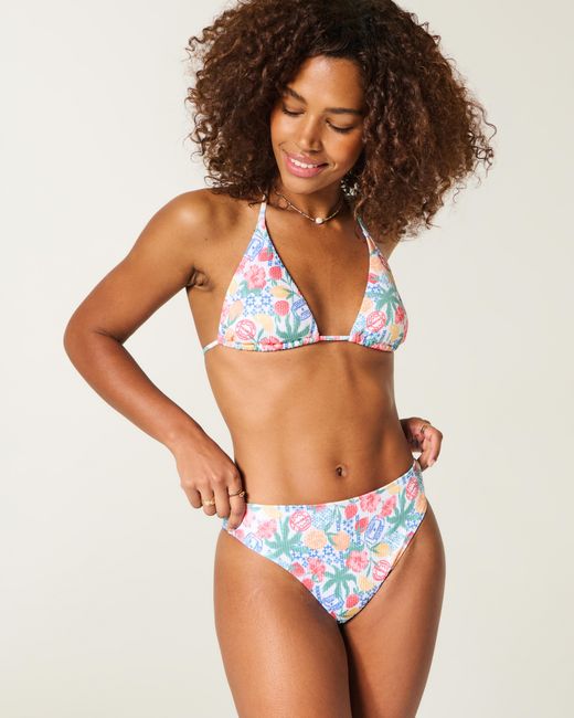 Hollister Blue Curvy High-leg High-waist Ribbed Cheeky Bikini Bottom