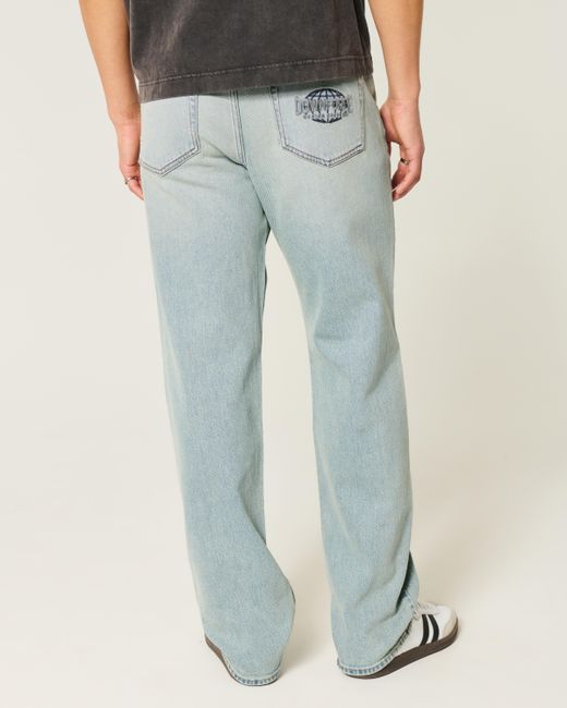 Hollister Blue Light Wash Downforce Racing Graphic Loose Jeans for men