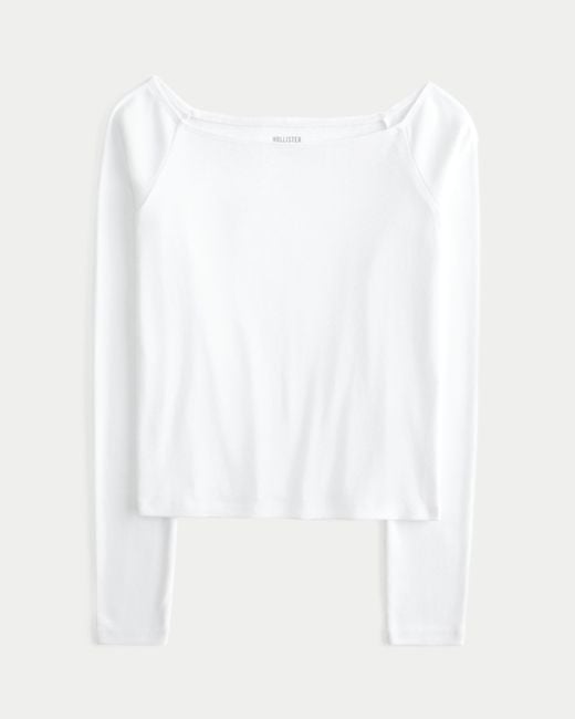 Hollister Long-sleeve Off-the-shoulder Top in White | Lyst UK