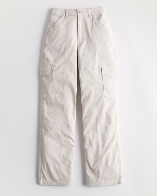 Hollister Denim Curvy Ultra Highrise Y2k Baggy Cargo Pants in Cream