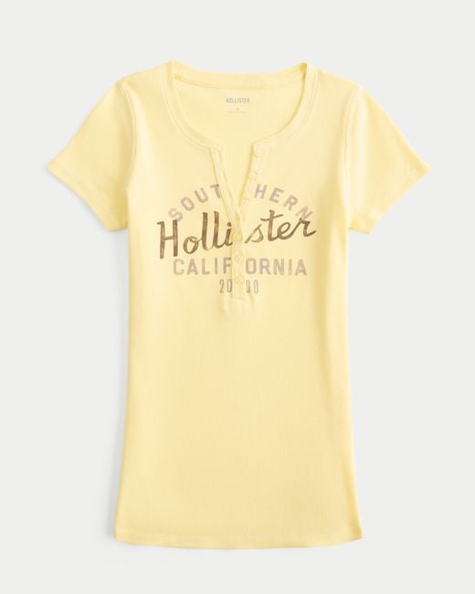 Hollister Yellow Logo Graphic Henley T-shirt