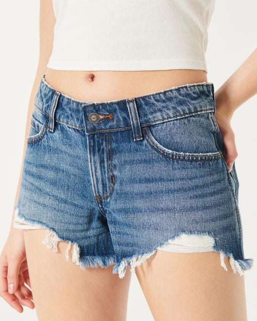 Hollister Blue Low Rise Baggy-Jeans-Shorts in mittlerer Waschung
