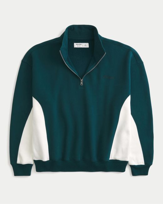 Hollister Green Boxy Logo Quarter-zip Sweatshirt for men