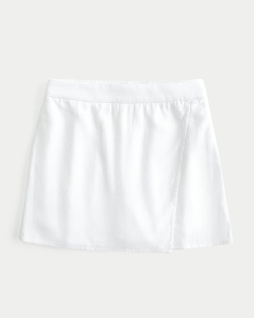 Hollister White Linen-blend Wrap Mini Skort