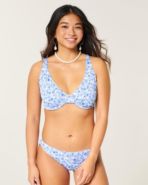 Hollister Blue Curvy High Apex Ribbed Underwire Bikini Top