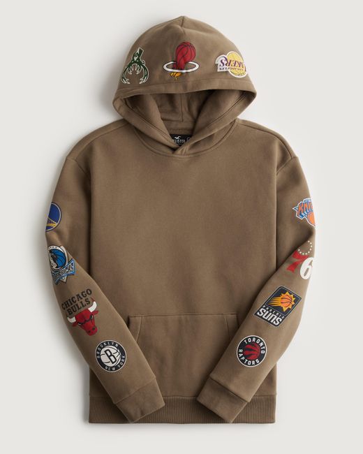Hollister Brown Relaxed Nba Logo Print Graphic Hoodie