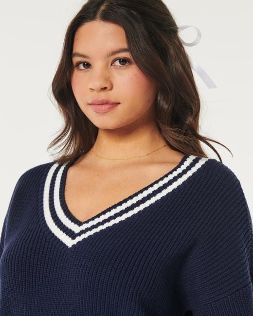Hollister Blue Oversized V-neck Sweater