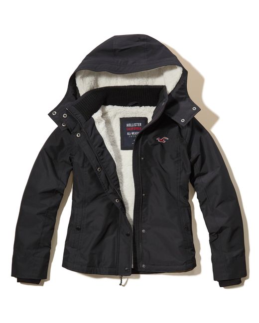 Hollister Black All-weather Sherpa Lined Jacket