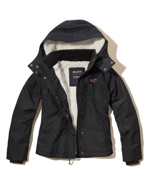 Hollister Allweather Sherpa Lined Jacket in Black Lyst UK