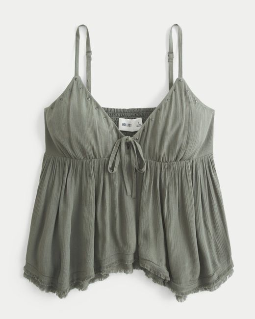 Hollister Gray Easy Shine Ruffle Babydoll Top
