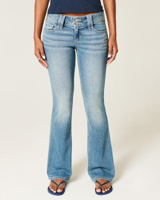 Hollister Blue Low-rise Medium Wash Embroidered Florals Bootcut Jeans