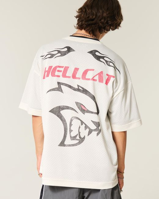 Hollister White Baggy Dodge Hellcat Graphic Jersey for men