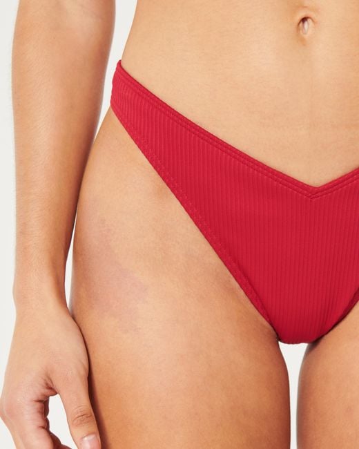 Hollister Red Ribbed V-front High-leg Cheekiest Bikini Bottom