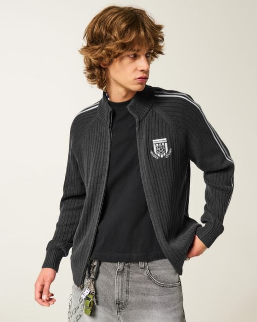 Hollister Black Relaxed Zip-up Soccer Emblem Sweater for men