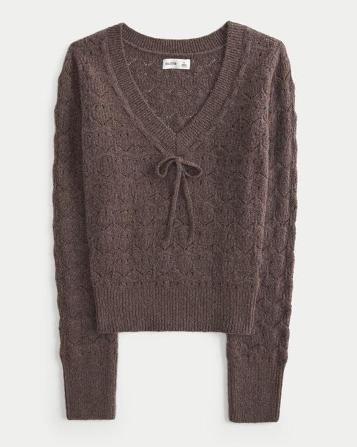 Hollister Brown Stitchy V-neck Sweater