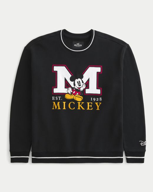 Hollister Black Relaxed Mickey Graphic Crew Sweatshirt for men